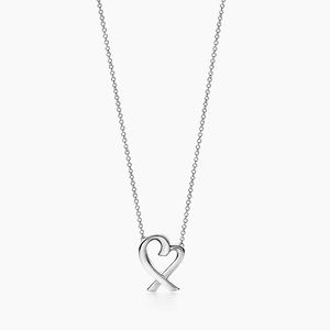 TIFFANY & CO. Paloma Picasso Loving Heart Pendant Small Silver Ribbon Necklace!!